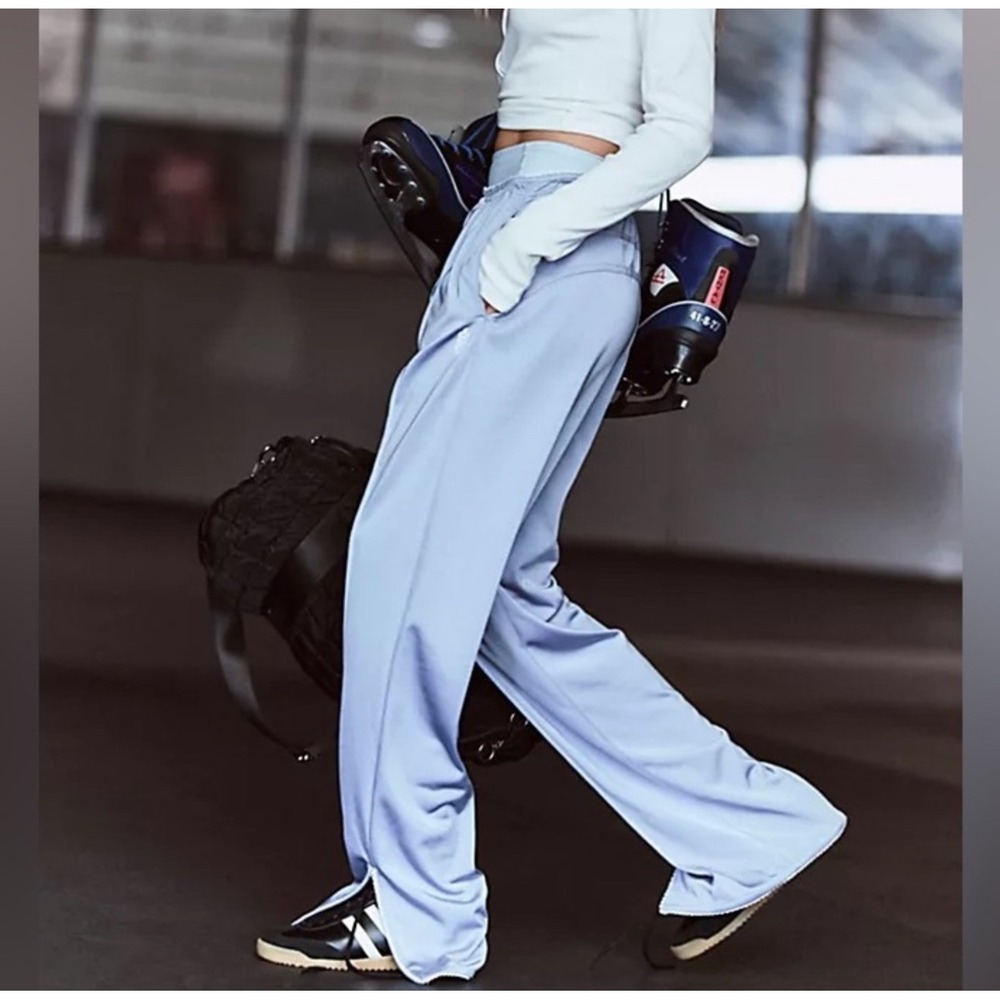 Free People FP Movement Roll With It Drawcord Pants Sz L Steel Blue NWOT Silky - Picture 3 of 12